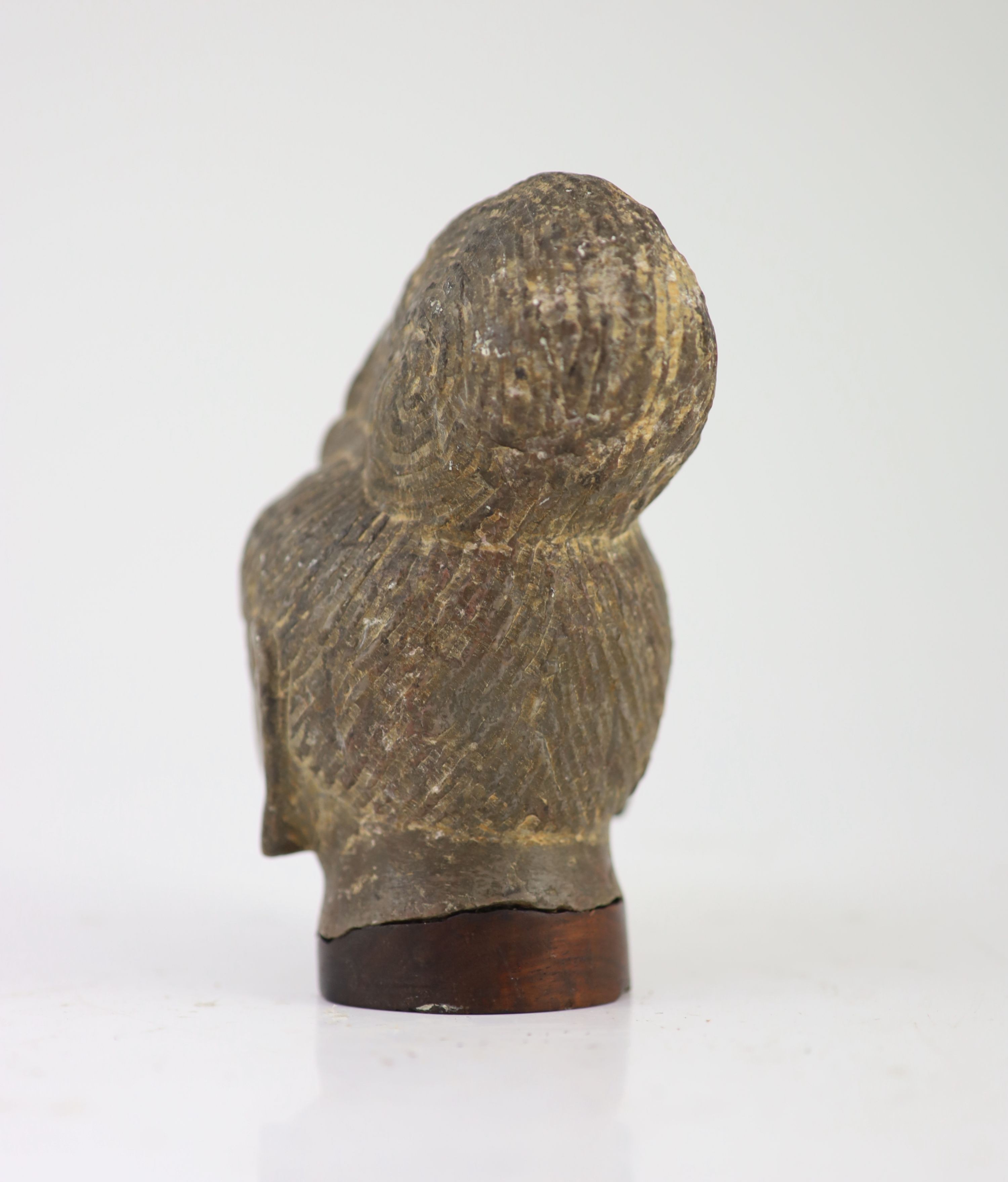 A Chinese grey marble head of Guanyin, Ming dynasty or earlier, 16cm high